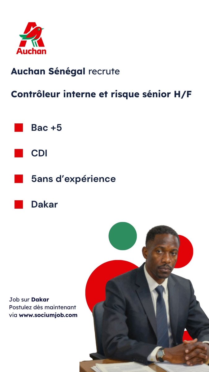 Socium_'s tweet photo. 🚀 Auchan recrute à Dakar !

Contrôleur interne &amp; risque sénior H/F : https://t.co/qHzkpL8c9y
Chargé(e) Qualité : https://t.co/uS5a3s5EpJ

Deux opportunités à ne pas manquer 
👉 Postulez dès maintenant sur https://t.co/qGVs3Cymvz https://t.co/VxDreDAUzP