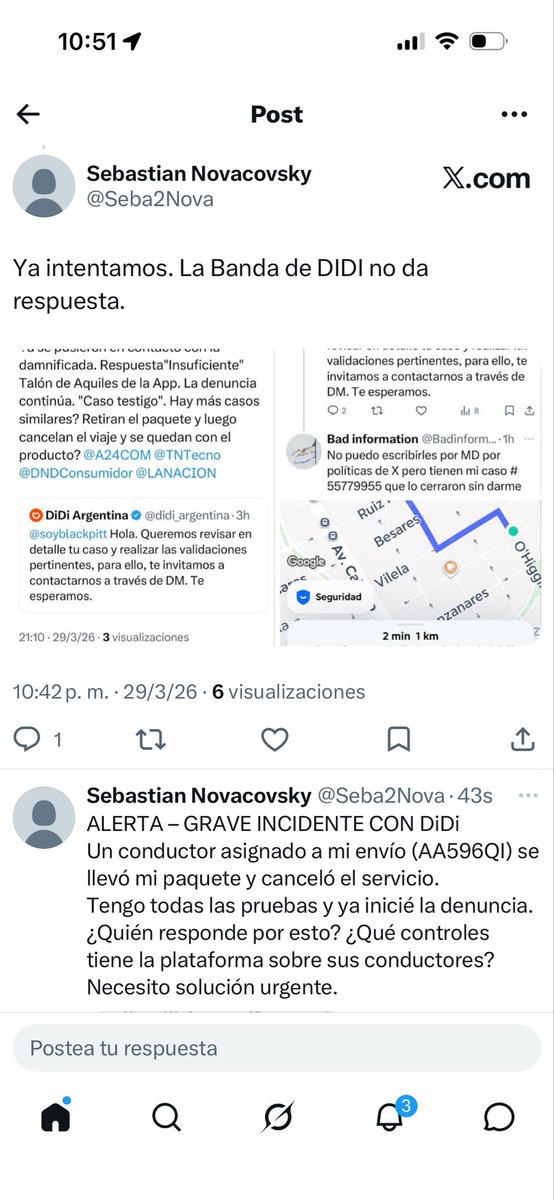 Seba2Nova's tweet photo. @didi_argentina @soyblackpitt Un conductor de Didi me robó un envío y la empresa no responde. ¿Quién se hace responsable? @didi_argentina https://t.co/YH87dri5af