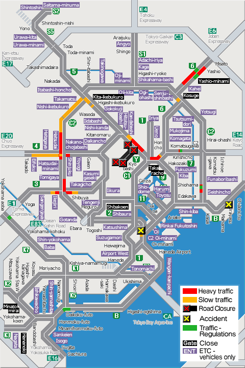 shutoko_EN's tweet photo. This map shows the traffic conditions as of  9 p.m. on the Metropolitan Expressway. For more information, please see the following link.
#Shutoko
https://t.co/cIezY4a0MV https://t.co/eSaqVhGDMk