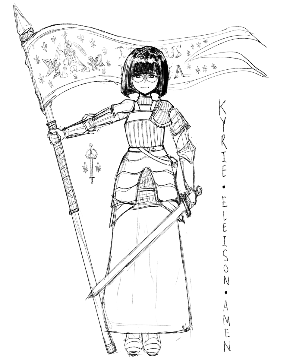 silly sketch of myself in St. Jeanne d'Arc's uniform idk yay