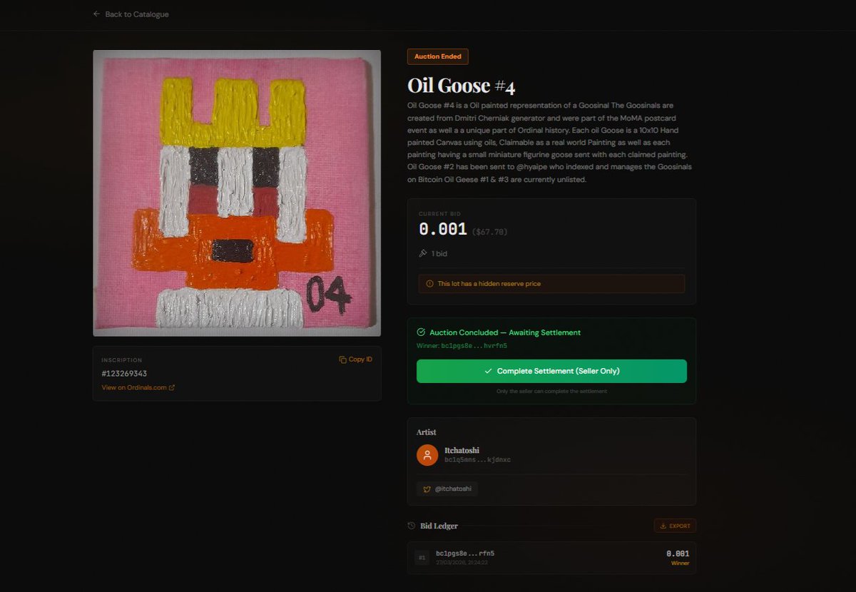 Happy Mondays 😊

One cool feature on <a href="/OrdDropz/">Ord-Dropz</a> is you can make a reserve on your auction, if its not met, no sweat.

You will be presented with all offers under the reserve if you wish to accept one

<a href="/Ob1_Wan_Satoshi/">口乃工-山卂𠘨 丂卂丅口丂卄工 (🐸,🐸)</a> built this to be all hands off, all confirmed on chain 🔥

Try