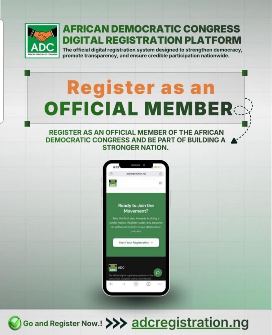 GRVLagos_Media's tweet photo. Every ADC registered member is a delegate! You now have the opportunity to be a delegate, Join the opposition force against the APC and ensure your candidates get the ticket
To join the ADC: https://t.co/RfoEUL4xJR
#JoinADC #OurLagos https://t.co/FK485ePjub