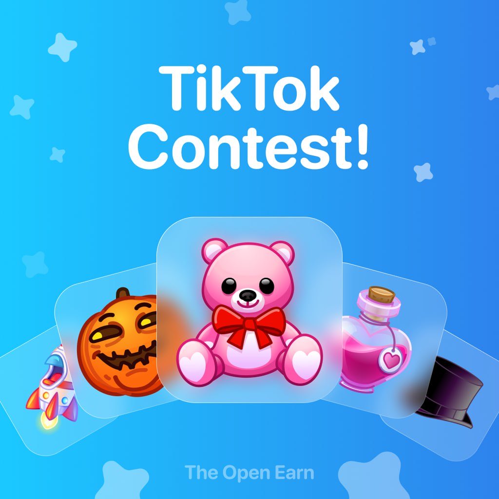 TheOpenSquad's tweet photo. 🤑  TikTok Contest for @TheOpenEarnBot users!

🏆  Prize Pool (TOP-5 Awards):

🥇 1st Place: Toy Bear 🐻 
🥈 2nd Place: Love Potion 🧪 
🥉 3rd Place: Mad Pumpkin 🎃 
🏅 4th Place: Top Hat 🎩
🏅 5th Place: Stellar Rocket  🚀 

🎮  How to participate?

⚪️ Create a video about our product (review, cool edit, or just an honest testimonial).
⚪️ Post it on TikTok.
⚪️ Must include the hashtag: #TheOpenEarnBot
⚪️ After posting, send the video link to https://t.co/tWbxhHICFz

✋️  Rules and Restrictions:

⚪️ Use of bots/fake views or stolen content leads to disqualification.
⚪️ One participant can post multiple videos to increase their chances.
⚪️ Make sure your profile is public.
⚪️ Only new videos created specifically for this contest are eligible.

https://t.co/4ZB7pNzyXk