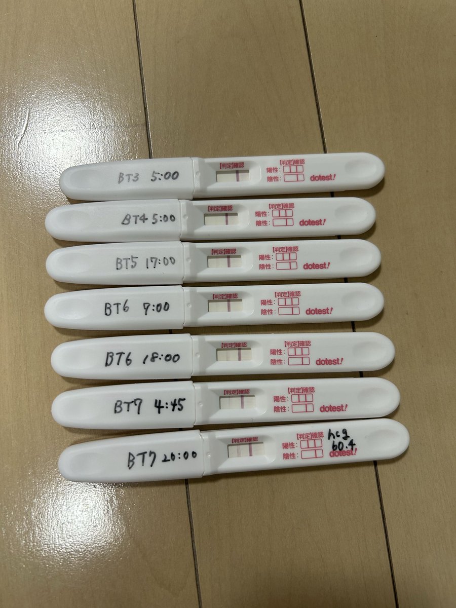 tachi38_'s tweet photo. BTフライングの記録です！
BT3からBT7の判定日まで。
判定日はhcg60.4でした！ https://t.co/e2gP8kw35j