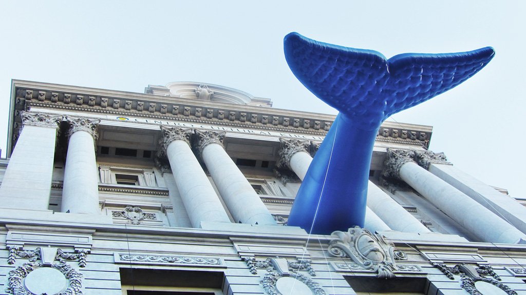 kohantoys's tweet photo. Recordando a la ballena azul saliendo del Centro Cultural Kirchner (antes Centro Cultural del Bicentenario, luego Palacio Libertad y ahora Centro Cultural Domingo Faustino Sarmiento).

La "ballena azul" era una referencia al apodo arquitectónico de la nueva sala de conciertos azul construida en el patio central.