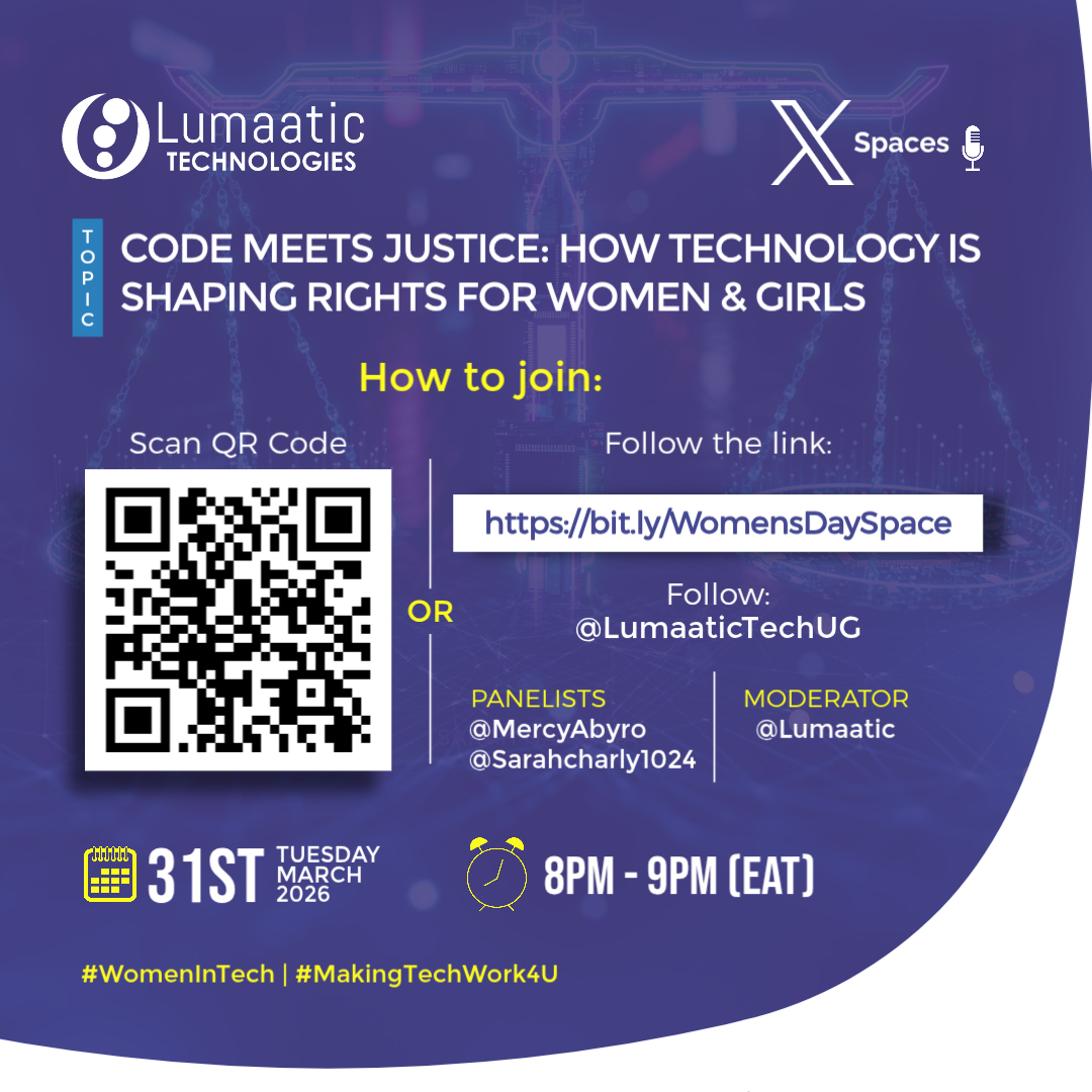 LumaaticTechUG's tweet photo. Joining the X Space is as easy as 1, 2, 3:
1️⃣ Scan the QR code below
2️⃣ Or use this link: https://t.co/1jT4UbPCm6
 3⃣  Set your reminder NOW and be part of the conversation 😎

Hosted by #LumaaticTechUG in commemoration of #WomensDay2026.

#MakingTechWork4U #LumaaticTechUG https://t.co/oIzpPNwwKH