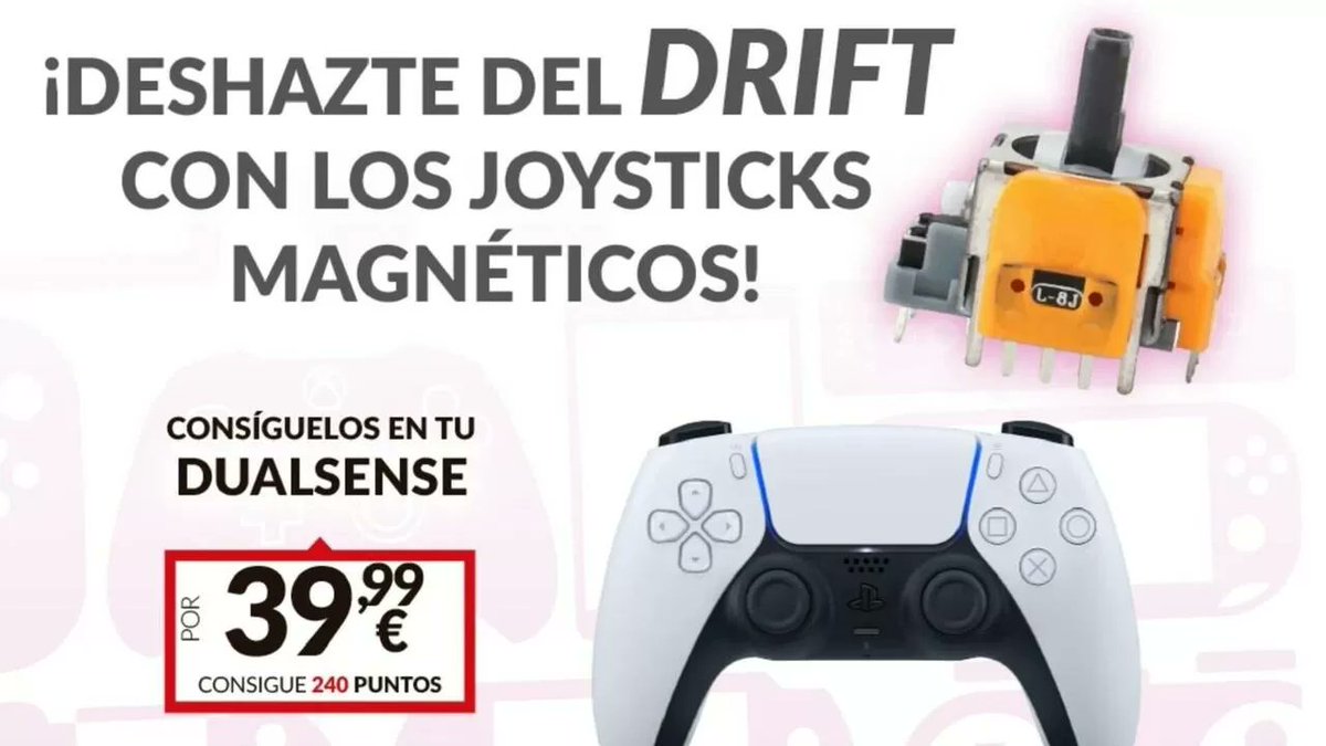 PlayVerso's tweet photo. GAME lanza un servicio para reparar el drift en los mandos de PS5 y PS4.

"La tienda ofrece sustituir los sticks por componentes magnéticos para evitar que el problema vuelva a aparecer".

https://t.co/ssP2pql74R

#PS5 https://t.co/Q9XheqViXq