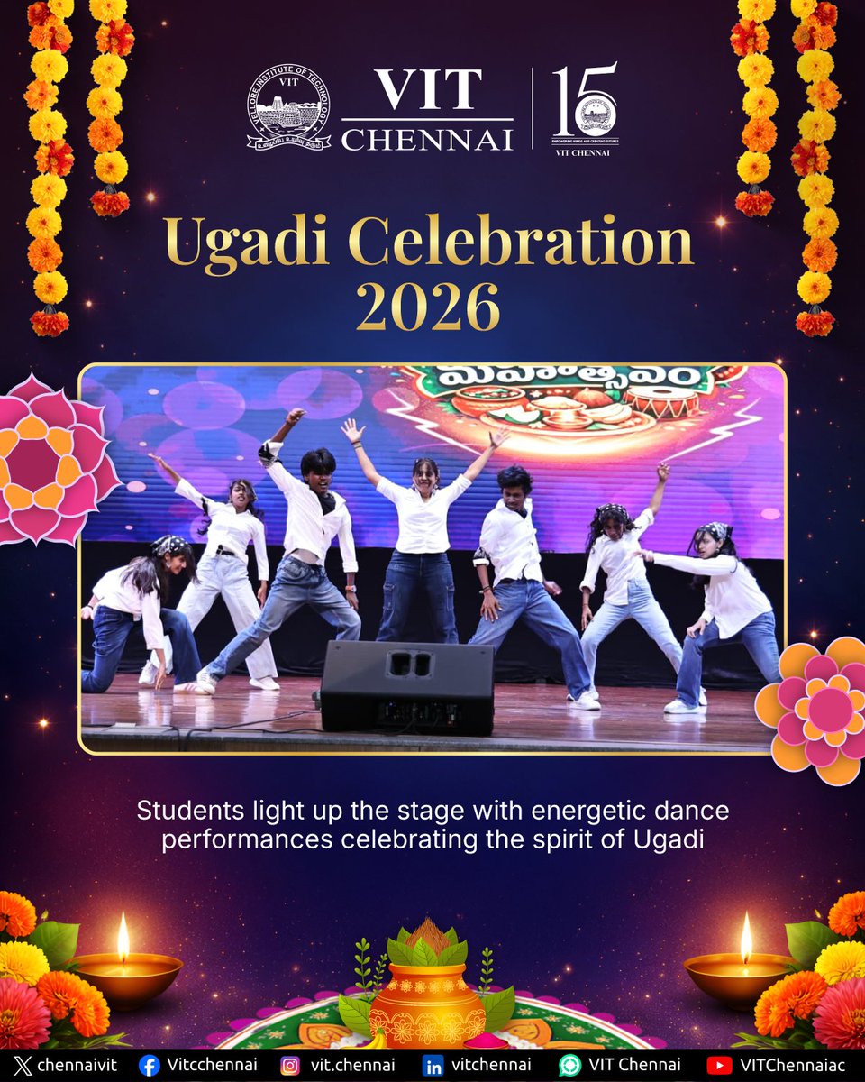 ChennaiVit's tweet image. Festive Spirit of Ugadi 2026!

Celebrated on 29th March at VIT Chennai, the campus came alive with vibrant student performances and joyful festive energy.

The celebration was made even more special with the presence of renowned singers.

#Ugadi2026 #VITChennai #FestiveSpirit