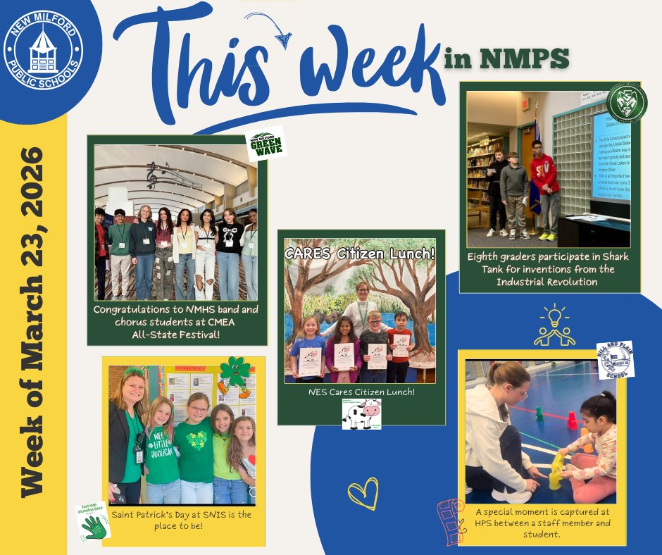 nmps_supt's tweet photo. This Week in NMPS! 
@HPS_CT @NES_CT @SNIS_CT @SMS_CT @NMHS_CT

#ThisWeekinNMPS #TWINMPS #NewMilfordPublicSchools #NewMilfordCT https://t.co/bZM9IuOhMo
