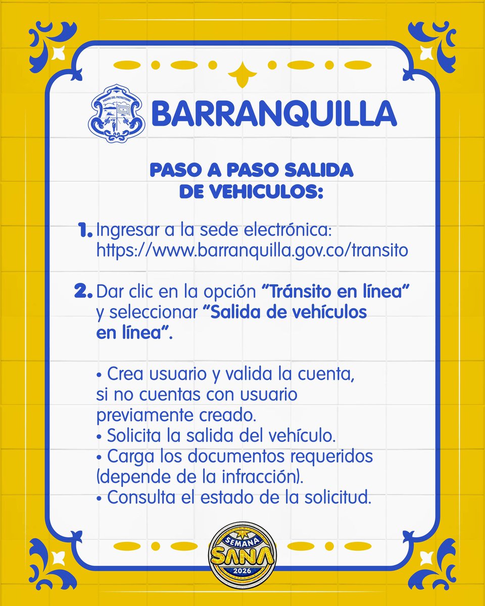 alcaldiabquilla's tweet photo. Durante la Semana Santa, desde el lunes 30 de marzo hasta el miércoles 1 de abril, podrás realizar la salida de tu vehículo inmovilizado en línea. 

Te explicamos cómo👇

Ingresa aquí: https://t.co/2nb5GpCvvx https://t.co/yuarIhvbfc