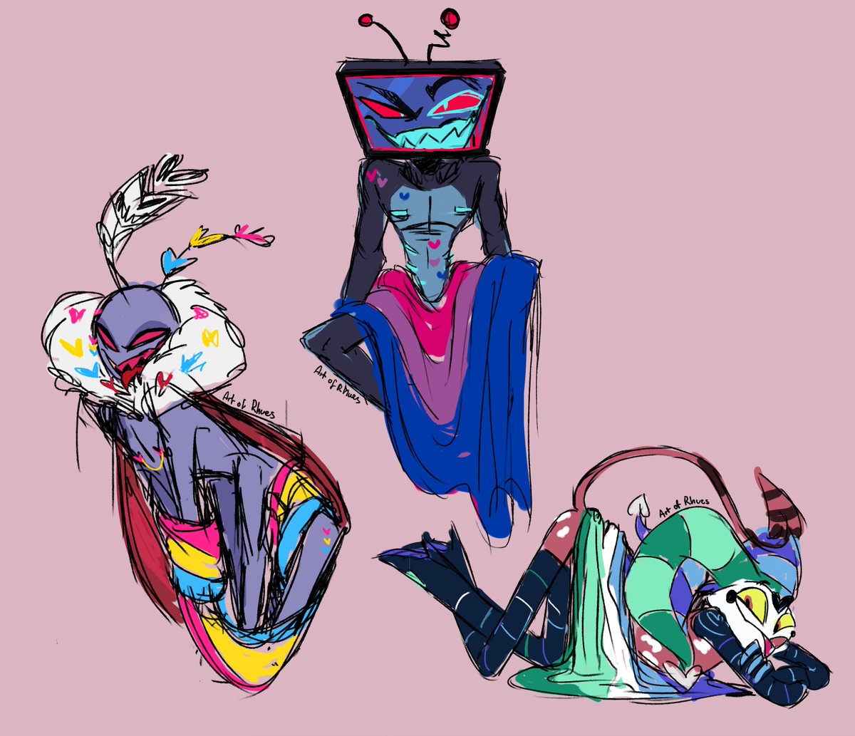ArtofRhues's tweet photo. ๐ณ๏ธโ๐ Some rough, slightly saucy pride pin concepts ๐ณ๏ธโ๐
Part of a pin collab with @NamelessAnami, where she would draw some characters, and I'd draw the others...
#hazbinhotelfanart #helluvabossfanart #mildsuggestive #mildnsfw #bootyahoy #vox #valentino #fizzarolli #artofrhues https://t.co/cBcO8UqWRO