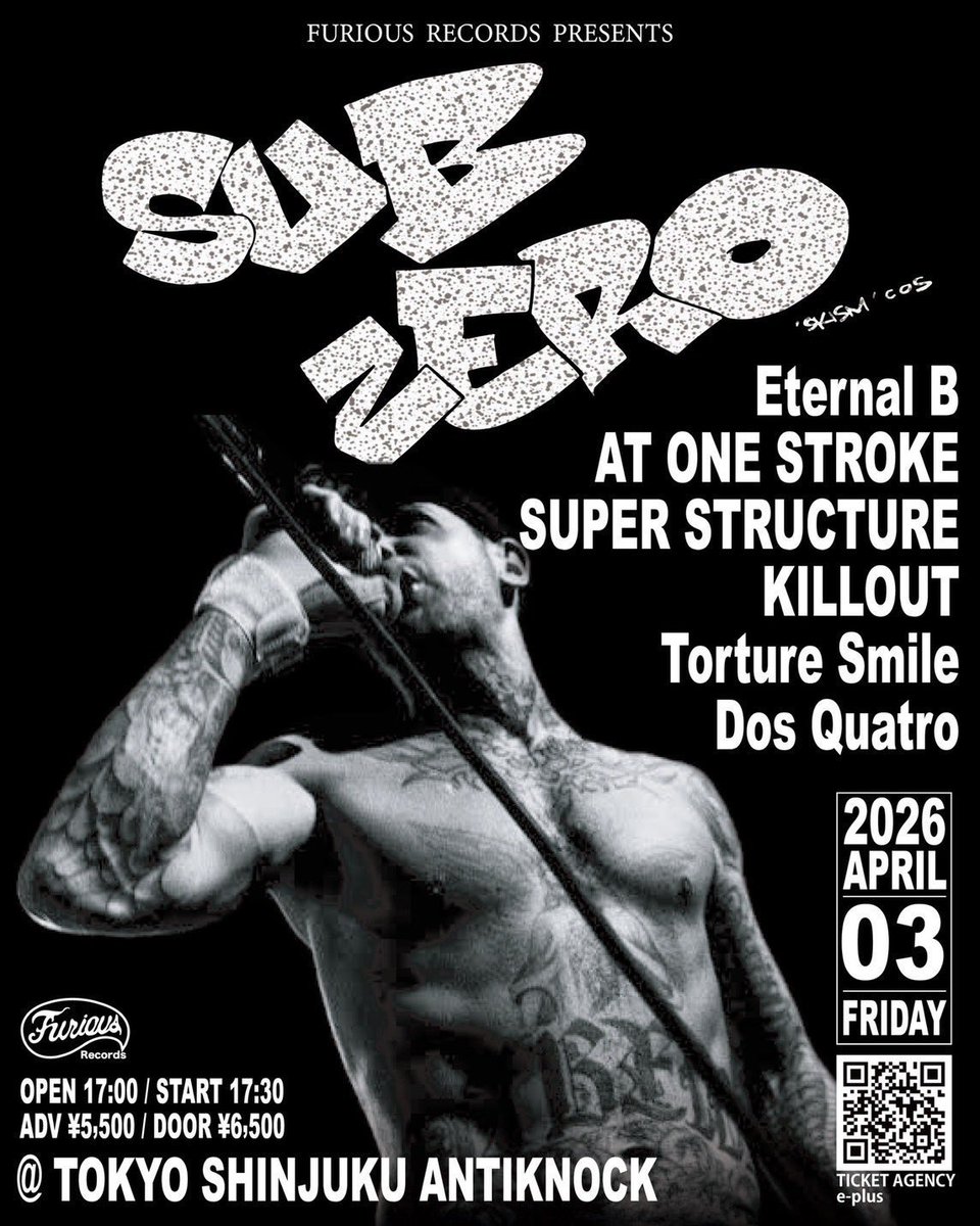 senta76's tweet photo. 4/3(金)新宿 @antiknock1985 
SUBZERO JAPAN TOUR 2026
ETERNAL Bブチカマス

特にライブを観て欲しい

毎回狂ってるので

90sに来たNYHCバンドの中で
3本の指に入る伝説の1997 東京場所
https://t.co/Y8pLZJkchL https://t.co/tciT1EouGt