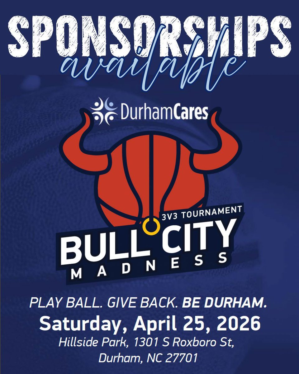 Become a Bull City Madness sponsor and help bring Durham together through basketball, community, and connection.

Learn more:
bullcitymadness.com/take-action

#DurhamCares #Durham #BullCityMadness