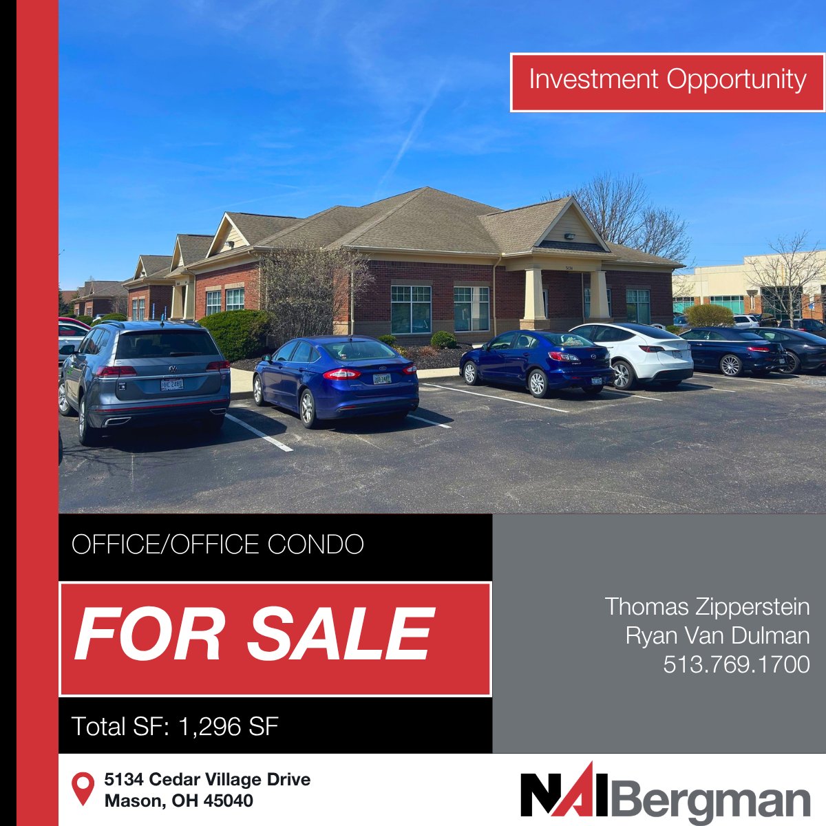 Just Listed | 1,296 SF office/office condo investment opportunity for sale at 5134 Cedar Village Drive.

For more information, please contact Thomas Zipperstein, Ryan Van Dulman, or visit: 1l.ink/38GZ223

#NAIBergman #CRE