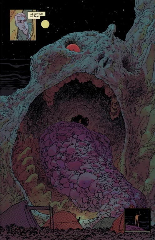 ZacBeThompson's tweet photo. INTO THE UNBEING Library Edition hits 09/15/26.  

A journey through an eldritch whalefall. For fans of Alien, Annihilation, and Scavenger's Reign.  

4 climate scientists discover a sprawling alien corpse. They go in to explore &amp; are immediately trapped.  

From me +@Cleanlined https://t.co/QsE7aLq43l