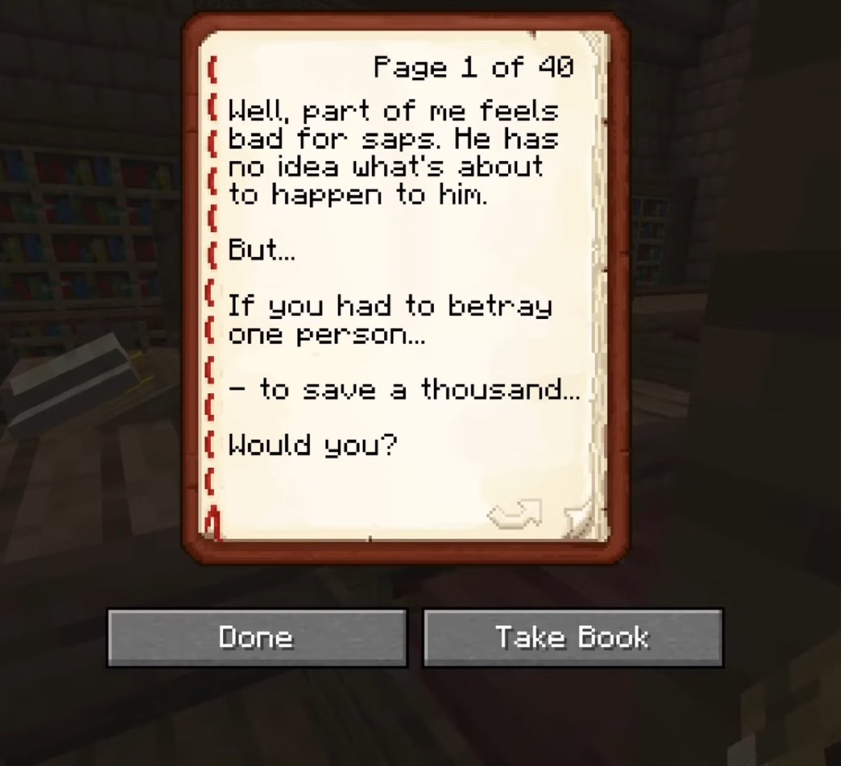 Twi_stormcat's tweet photo. // #sfawtde spoilers

Me: haha great statesmp reference!!

Me after the video ended: oh. 

“if you had to betray one person to save a thousand, would you?” But it’s derlord betraying Avery (and his trust) to save the world. To save Avery himself. https://t.co/lnDNY3prNr