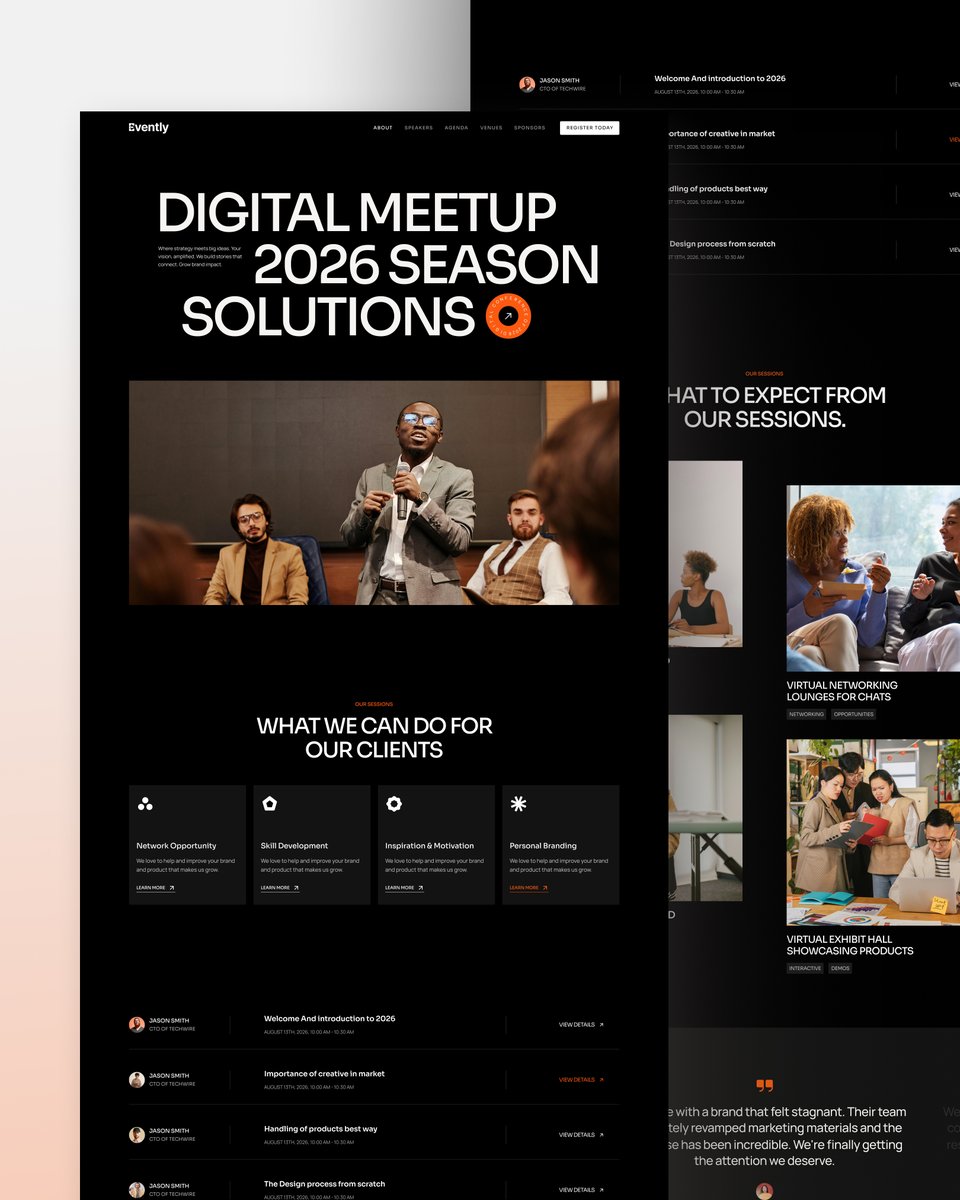 heystaticmania's tweet photo. Dark mode + Bold typography = The perfect vibe for a 2026 tech meetup. 💻🔥

#uidesign #uxdesign #webdesign #landingpage https://t.co/PvFPTae8b7