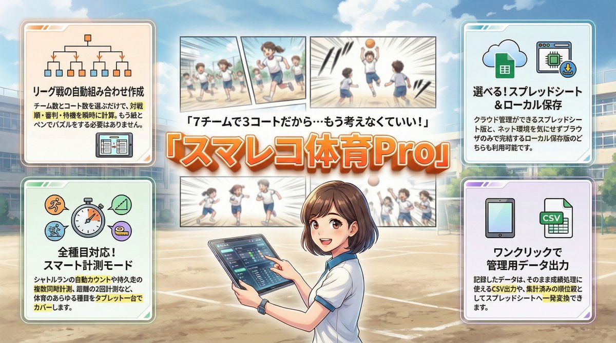 rohimotoiwaka's tweet photo. 【無料配布】
名簿も、バインダーも、ストップウォッチももう不要！ 体育の授業管理は、タブレット「これ1つ」で全部終わります。

大反響の個人記録アプリ「スマレコ体育」とチーム戦アプリ「体育マッチメーカー」が完全統合、新アプリ『 スマレコ体育Pro』として生まれ変わりました！

👇神機能5選✨ 
✅ 個人記録をサクッと計測＆自動保存⏱️ 
✅ 持久走・シャトルランの大人数一括計測👋 
✅ 試合の組み合わせを1秒で自動生成⚽️ 
✅ 得点入力だけでリアルタイム順位表🏆 
✅ スプレッドシート完全連動で成績処理が爆速📊

🌸新年度の準備は春休みのうちに！ 
新学期は一番忙しい時期。時間のある春休みのうちにアプリの設定など準備を済ませて、新年度の体育に備えませんか？
🎁 受け取り方法 🎁 
1️⃣ このアカウントを「フォロー」
2️⃣ このポストを「いいね」 ＆「リポスト」
上記をクリアしたら、DMで【スマレコ体育Pro】とメッセージを送ってください。

#学校DX #体育 #働き方改革 #教員の働き方改革 #スマレコ体育Pro #ICT教育 #春休みの過ごし方