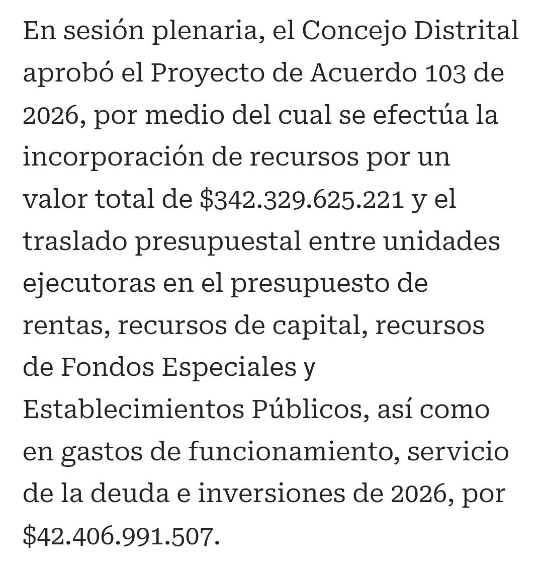 Cartagena: A cuidar los recursos incorporados para el Ptto 2026 y el traslado a UNIDADES EJECUTORAS (Descentralizadas entre otras). Para analizar los rubros de gastos de funcionamiento, Despacho, S. General y S. interior (está última con resultados en seguridad deplorables).