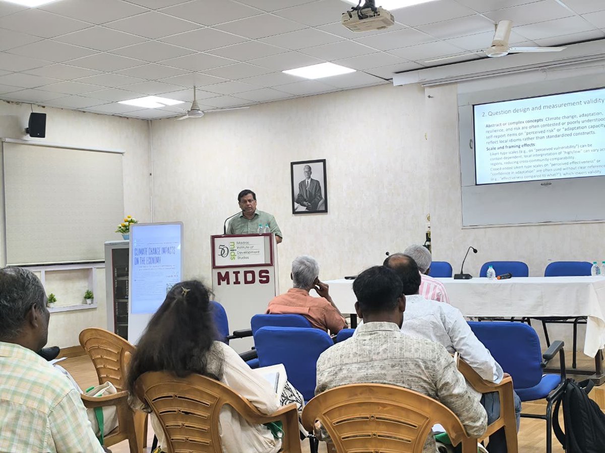 deft_india's tweet photo. Dr. Arabinda Mishra, Chairperson delivered keynote @ Madras Institute of Development Studies on “Survey-based Climate Change Research in Developing Economies.” His insights sparked rich dialogue among researchers &amp; experts on key methodological challenges
#ClimateChange #Research https://t.co/QbaFlDGJUh