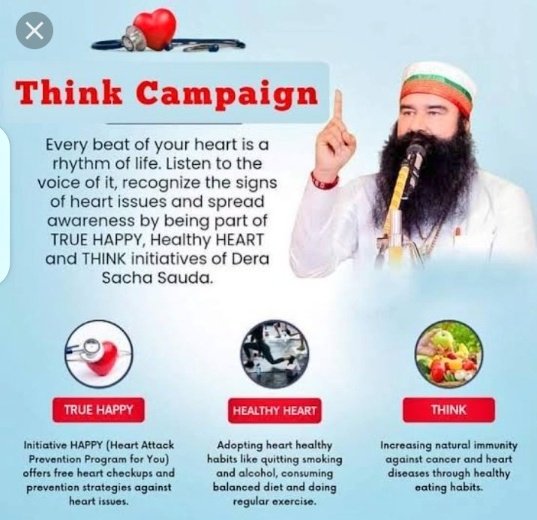MamtaRani285299's tweet image. Many people die from diseases like cancer and heart disease, primarily due to poor eating habits. *Saint Gurmeet Ram Rahim* encourages people to avoid junk food and eat healthy foods to prevent these diseases. #ThinkForHealth