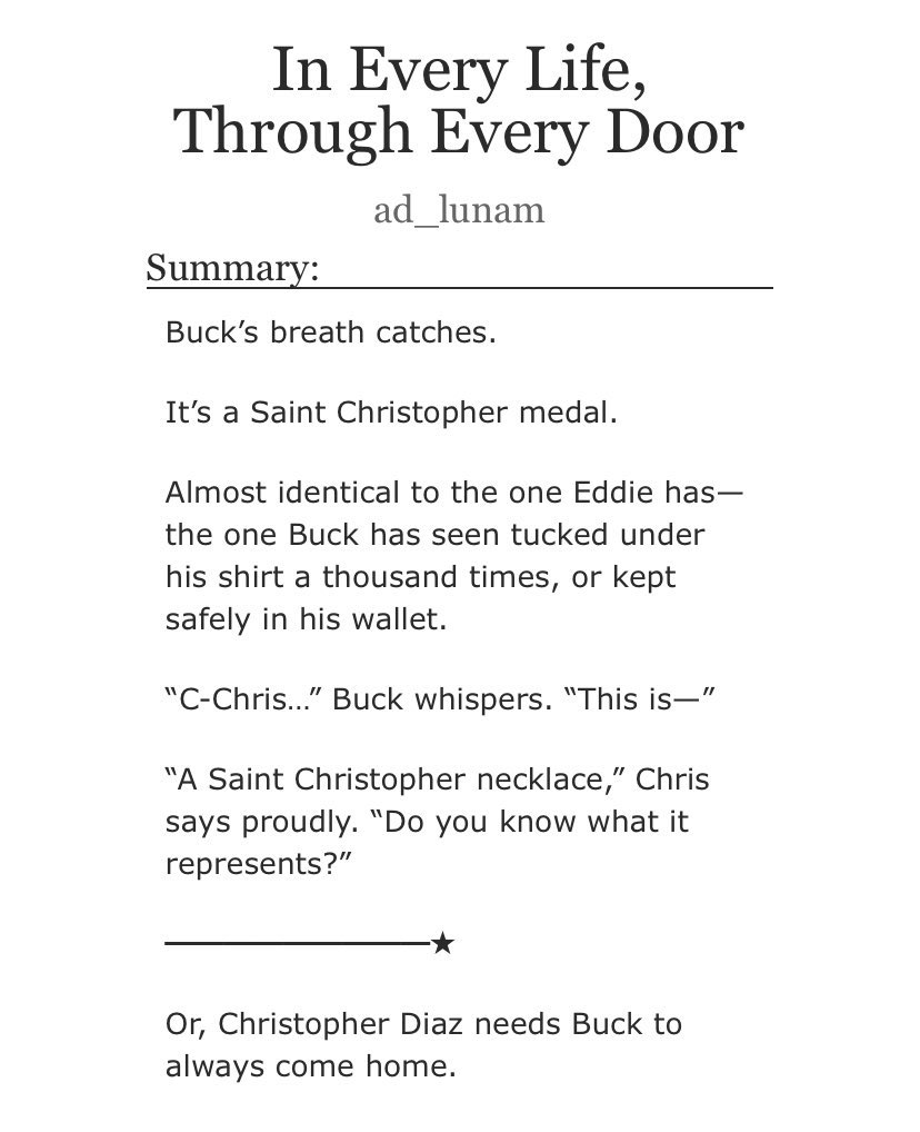ad_Iunam's tweet photo. In Every Life, Through Every Door  

- #buddie fic 
- post 9x13
- chris gives buck a st christopher medal
- this is very soft and kinda sad sorry
- buckley-diaz family 

🔗 https://t.co/G64Rzo1Gmi https://t.co/vPmhil9r5z