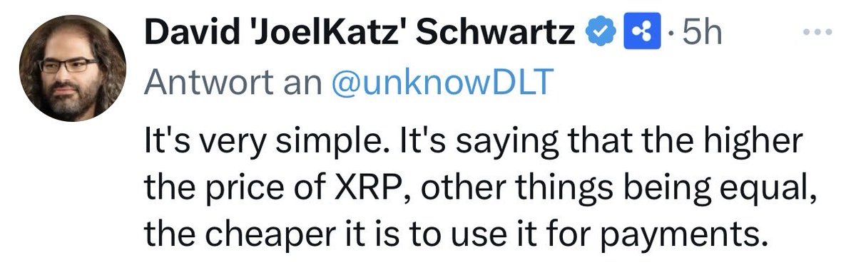 _Crypto_Barbie's tweet photo. 🚨 BREAKING:

FORMER RIPPLE CTO DAVID SCHWARTZ CONFIRMED THAT #XRP NEEDS A HIGH PRICE SO THAT IT IS CHEAPER TO USE IT FOR PAYMENTS! 💵💱💴 https://t.co/hgYuCiDEfr
