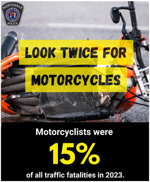 NorthvalePD's tweet photo. Now that spring is here, watch for motorcycles!
🏍️More riders on the road means more reasons to stay alert.   
🏍️Riders — always follow the rules of the road.
Stay Safe,
👮NORTHVALE POLICE🚔

@NorthvalePD/✖️
Northvale Police Department/FaceBook
northvalepd/Instagram
#NeighborsApp https://t.co/la2lhZqUwd