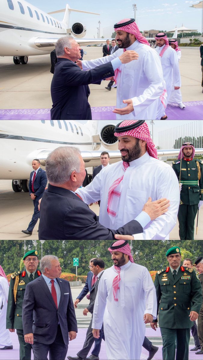 الملك عبدالله الثاني ملك المملكة الأردنية الهاشمية يصل إلى #جدة وسمو سيدي #ولي_العهد الأمير #محمد_بن_سلمان في مقدمة مستقبليه ..

حي شوفك يابو سلمان وحي ضيفك 💚🇸🇦