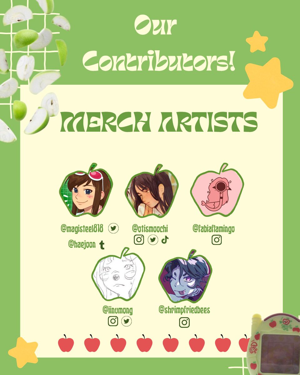 greenapplewish's tweet photo. Now introducing our amazing merch artists!! We are so excited to have them on board and we thank you all for your continued support of the zine!! https://t.co/sDov7DqxF8