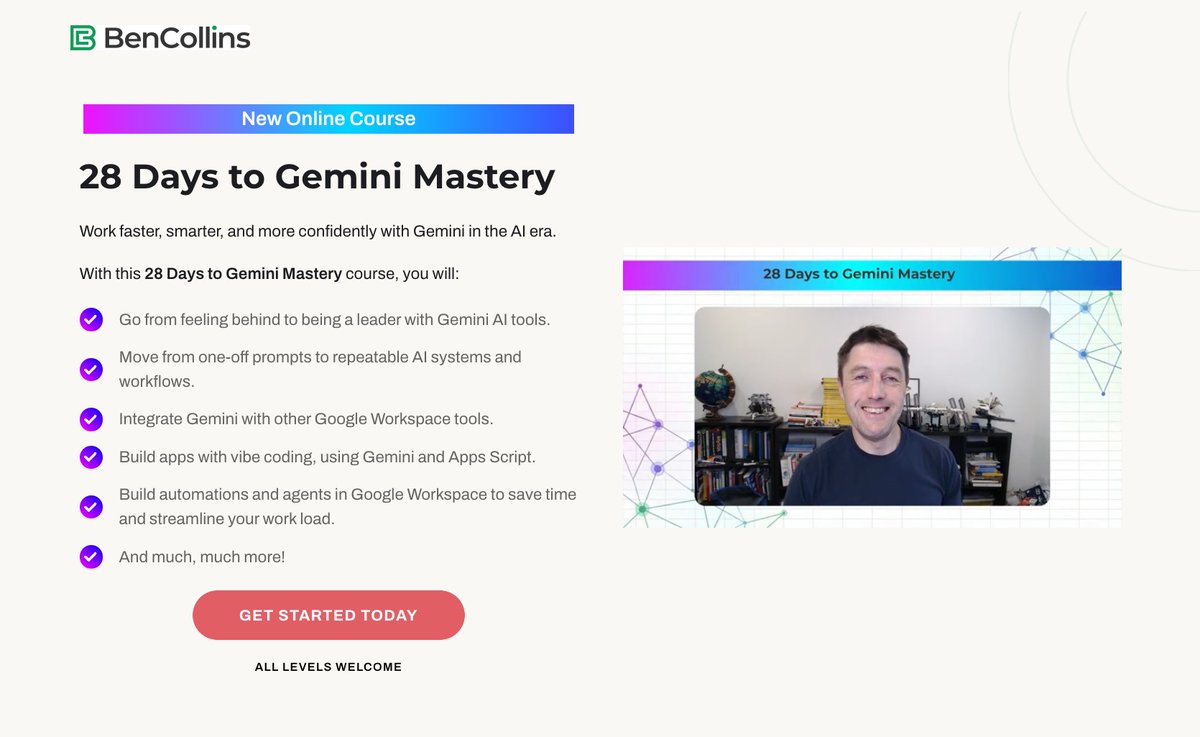 benlcollins's tweet photo. 🚀 My new course is live: 28 Days to Gemini Mastery

Stop using Gemini for one-off prompts. Start building real AI workflows, automations, and agents.

$50 off for the next 96 hours — just $99 instead of $149.

👉 https://t.co/JefsqAADqY https://t.co/bJv0jHz3ZE