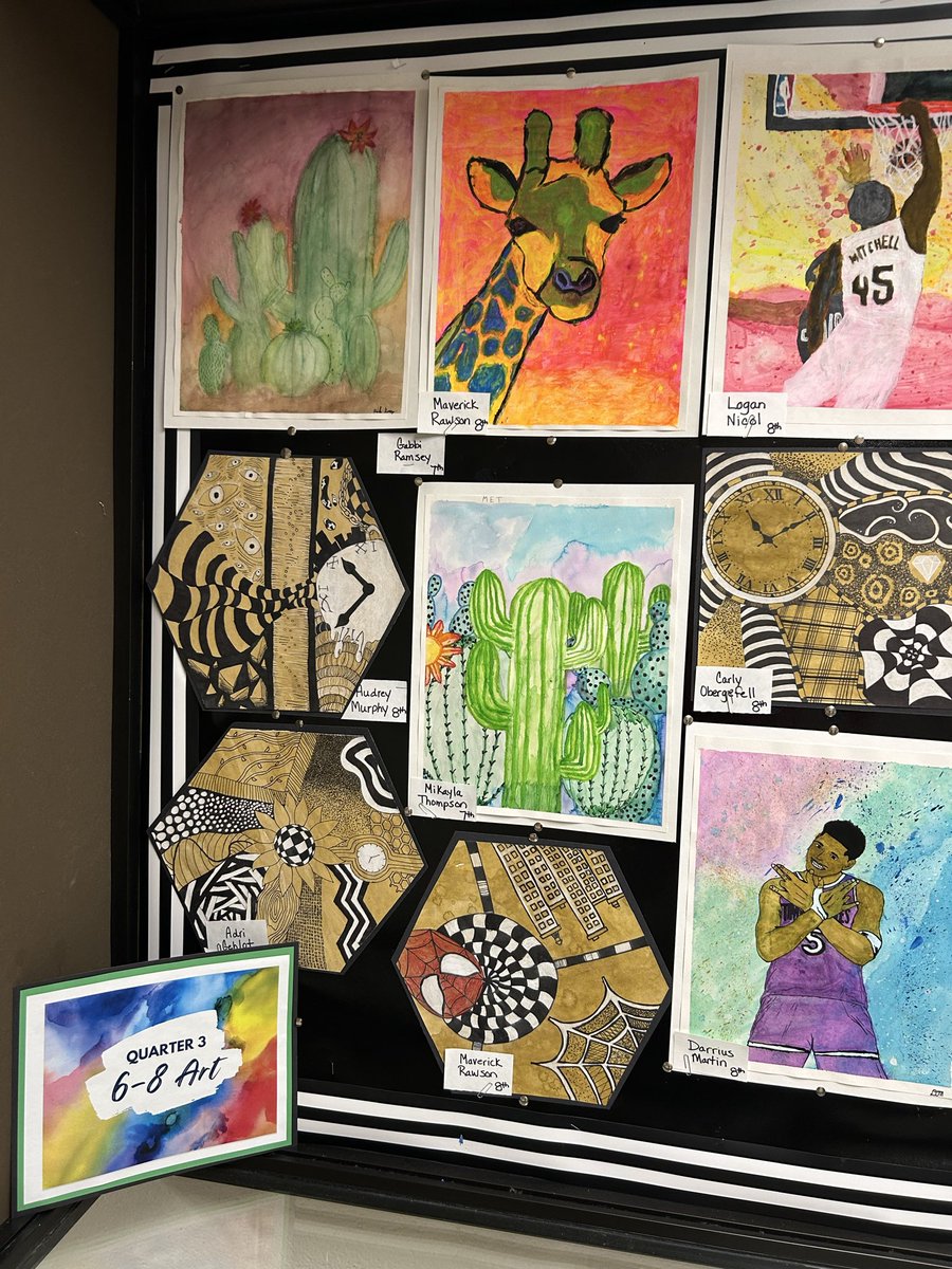 BriarMiddle's tweet photo. Excellent display of art from the 3rd quarter, great job by our students in Mrs. Venerucci’s classes! 🏴‍☠️ https://t.co/7BYHkulbvh