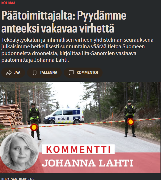 MikaelS_TheMan's tweet photo. Taitaa suomen kaikki agendamediat/mediapooli käyttää AI:a ja tottakai oletuksena taitaa olla että "venäjä" on kaiken takana.
No ei tarvi olla mikään ruudinkeksijä miksi nämä arikkelit toistaa aina samaa kaavaa.#russofobia
Ja vedotaanko vastaisuudessa, tässä ja muussa tapauksessa AI:n, vaikka virhe taitaa olla koko helvetin mediakentässä ja valtiovallassa.
En se minä tehnyt..sen teki AI.
Miettikkää, jos tuota "virhettä" ei olisi korjattu, ja itänaapuri olis reagoinut tähän ihan oikeasti.
Laitetaanko pää piiloon ja huudetaan että virheen teki AI.
Vittu mitä selitystä.
Vastuuta ei vo vierittää koneelle, vaikka se kuinka houkuttelisi.