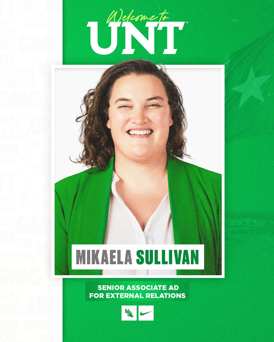 MeanGreenSports's tweet image. Excited to announce the newest member of our Mean Green Family:

Mikaela Sullivan - Senior Associate AD for External Relations 

Welcome to UNT, @mikysullivan! 

📰 northtex.as/3NTrN7l

#GMG🦅
