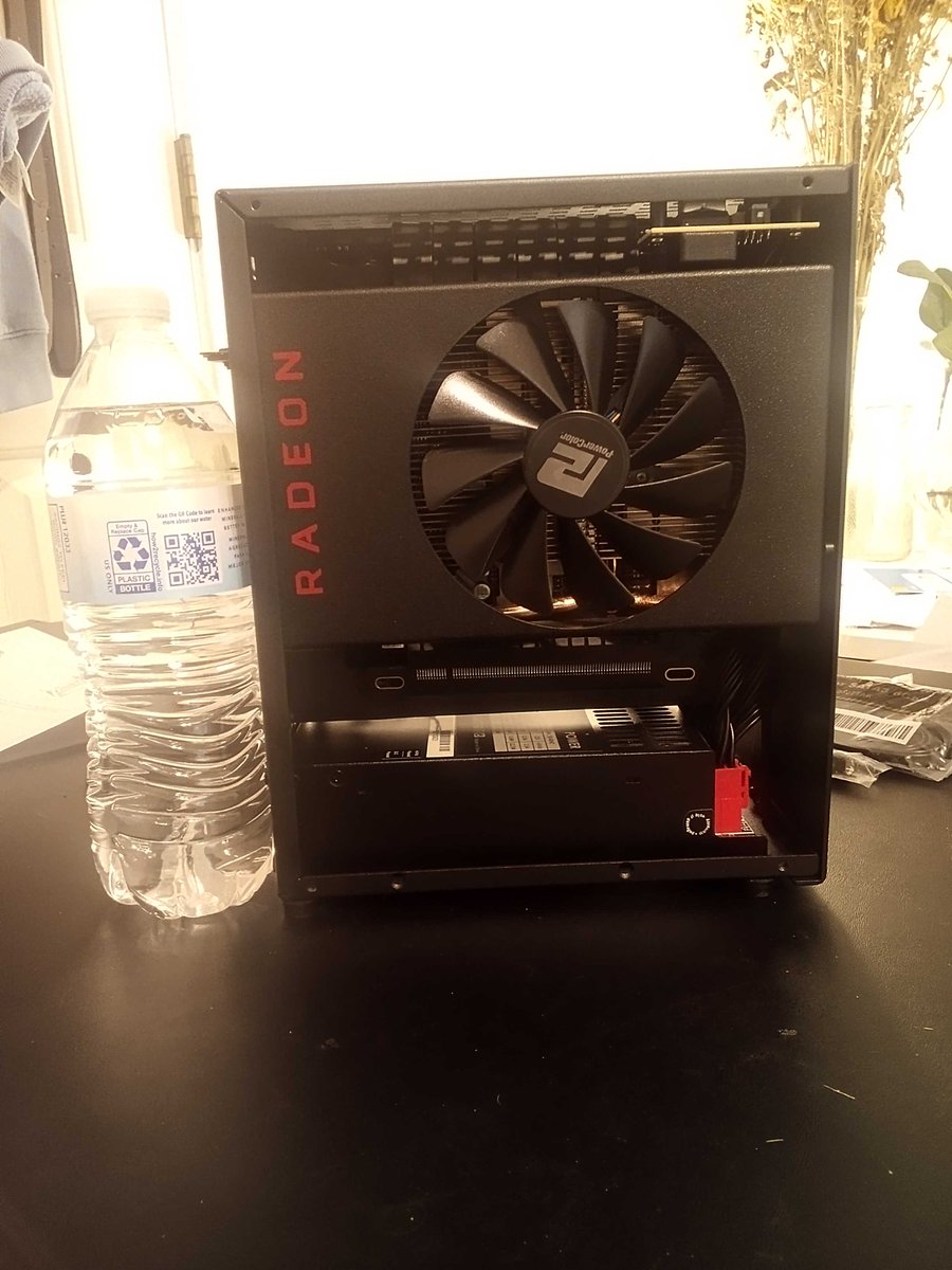 Steam Machine at home, Water Bottle for Scale

Ryzen 5 3600
RX 5500 XT 8 GGB
16 GB DDR4 RAM