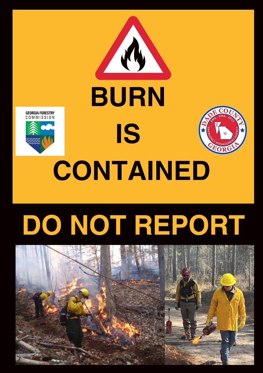 DadeCountyEMA's tweet photo. Controlled Burn Notice - Rising Fawn, Ga

The Georgia Forestry Commission is conducting a planned 400-acre controlled burn today off Hatfield Road. 

Residents may see or smell smoke. This is a monitored, intentional burn - please do NOT report it as an emergency. https://t.co/eWzfFZ36WL