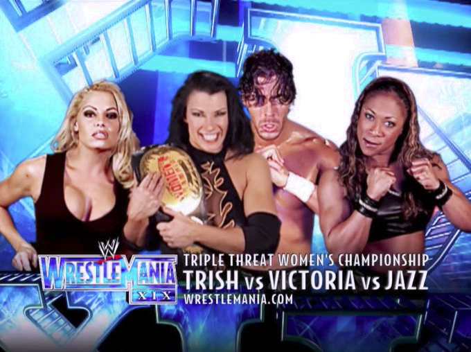 wrestle_hist's tweet photo. 3/30/2003
Trish Stratus defeated Victoria and Jazz to win back the WWE Women's Championship at WrestleMania XIX from Safeco Field in Seattle, Washington.
#WWE #WrestleManiaXIX #TrishStratus #Stratusfaction #Victoria #Tara #StevenRichards #Jazz #WWEWomensChampionship https://t.co/GOEoRElPUb
