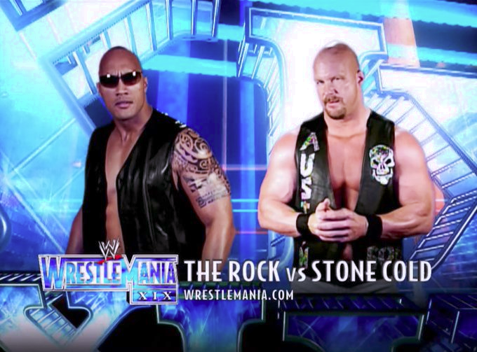 wrestle_hist's tweet photo. 3/30/2003   

The Rock defeated "Stone Cold" Steve Austin at WrestleMania XIX from Safeco Field in Seattle, Washington.    

#WWE #WrestleManiaXIX #TheRock #ThePeoplesChampion #TheBramaBull #TheGreatOne #TheFinalBoss #IfYaSmell #StoneColdSteveAustin #Austin316 https://t.co/mBuJ6hcLyP