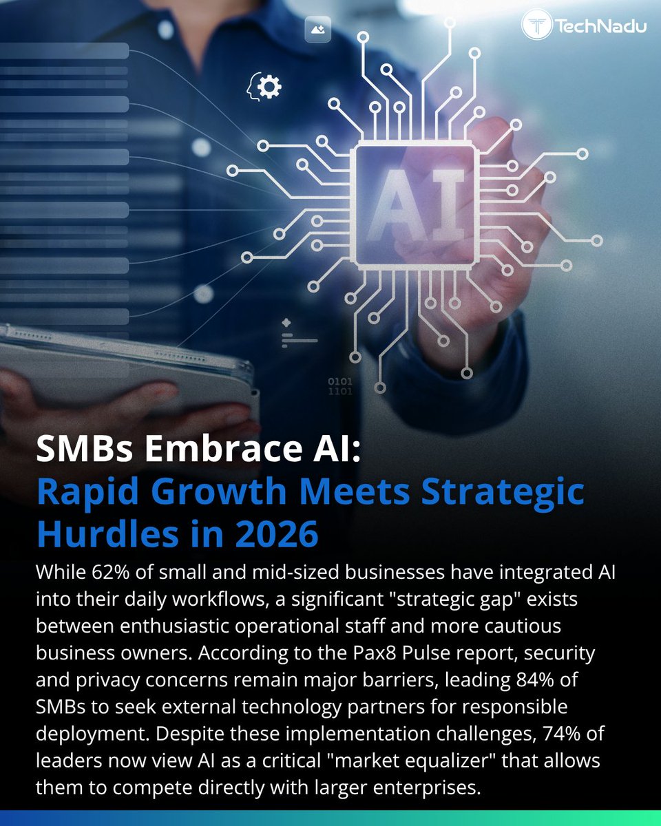 TechNadu's tweet image. 62% of SMBs already use AI - but strategy isn’t keeping up.
84% now seek external advisors for deployment.
Biggest gap? Governance + security.
AI is accelerating both growth and risk.
Link in pinned comment 🔗
#AI #CyberSecurity #SMB #InfoSec