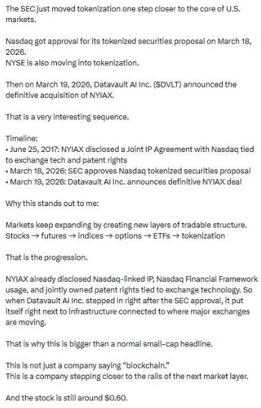 OliviaL0ng's tweet image. Datavault AI Inc sounds more mature when SEC is mentioned first.
That puts the whole NYIAX narrative inside a more serious market context.

 #ElvishYadav #sstvi $VRTX $GRAB $SHAK