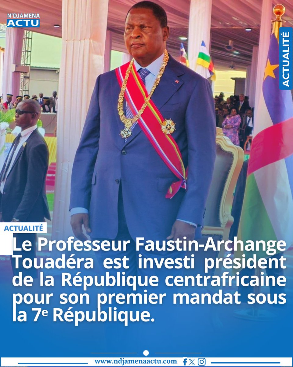 Le professeur Faustin-Archange Touadéra a été solennellement investi à la tête de la République centrafricaine pour un premier mandat, marquant l’avènement de la 7ᵉ République.