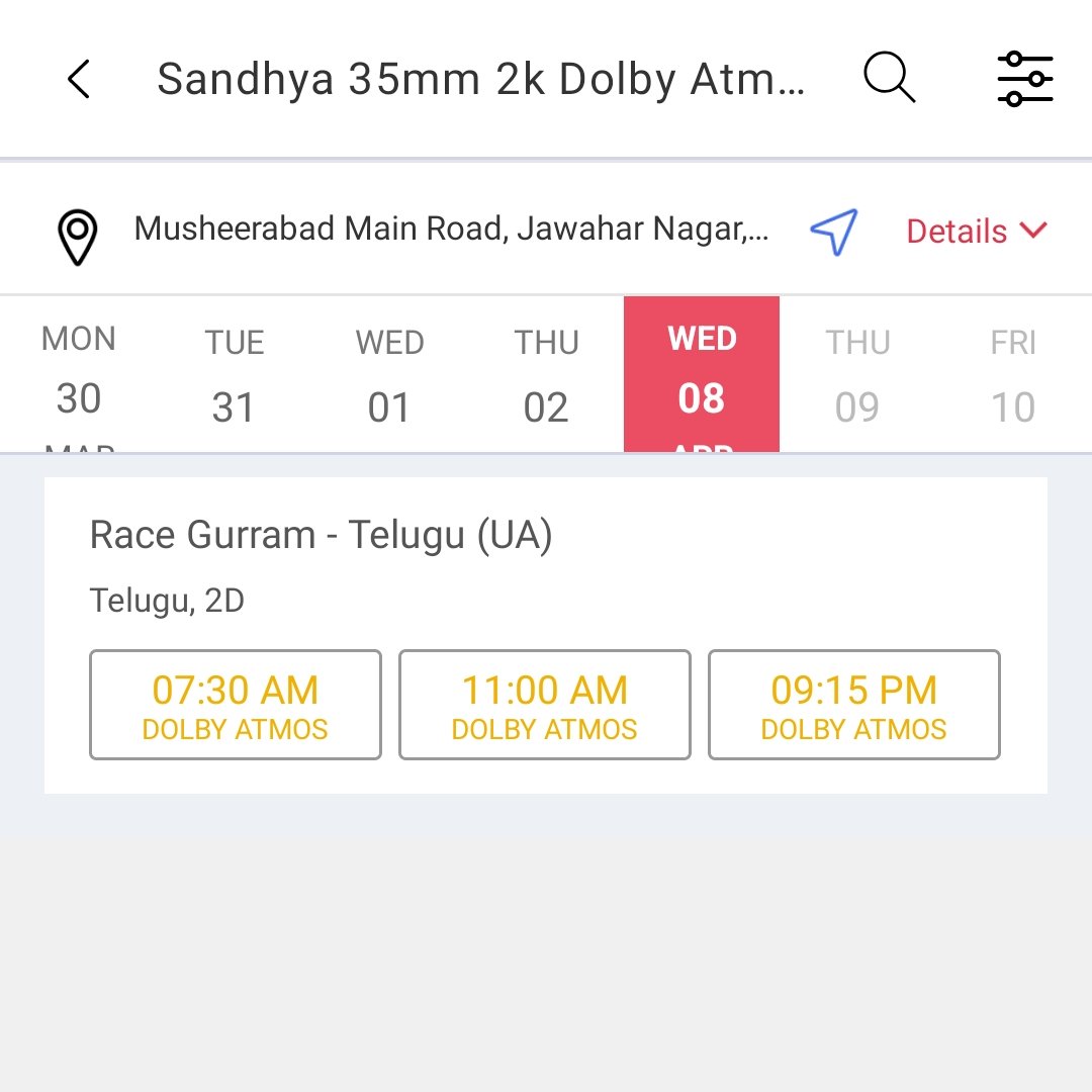 Add more shows evening and night shows 😉💥💥 <a href="/RGTheFilm/">Race Gurram 4K</a> 

#Racegurram4k 🐎