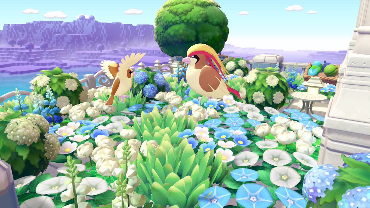 TNmine5's tweet photo. 色の主張が強すぎるポケセン隠しついでにルギアとホウオウの降臨場所も作った！とりあえずの装飾やから他の建築も終わったら外装もうちょっとやる予定

向かって左側のスペースにポッポとピジョットの住処も用意した🕊️仲良しで可愛い https://t.co/GPOYIGB7zN
