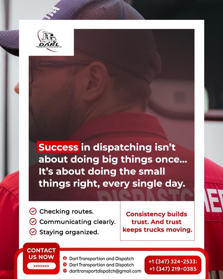 darldispatch's tweet photo. Success in dispatch isn’t luck — it’s discipline.
It’s the daily calls, the follow-ups, the attention to detail, and showing up every single time.

#DispatchLife #FreightDispatch #LogisticsBusiness #TruckingIndustry #DispatcherLife #ConsistencyWins #KeepItMoving #FreightLife https://t.co/Cghf10KnCd