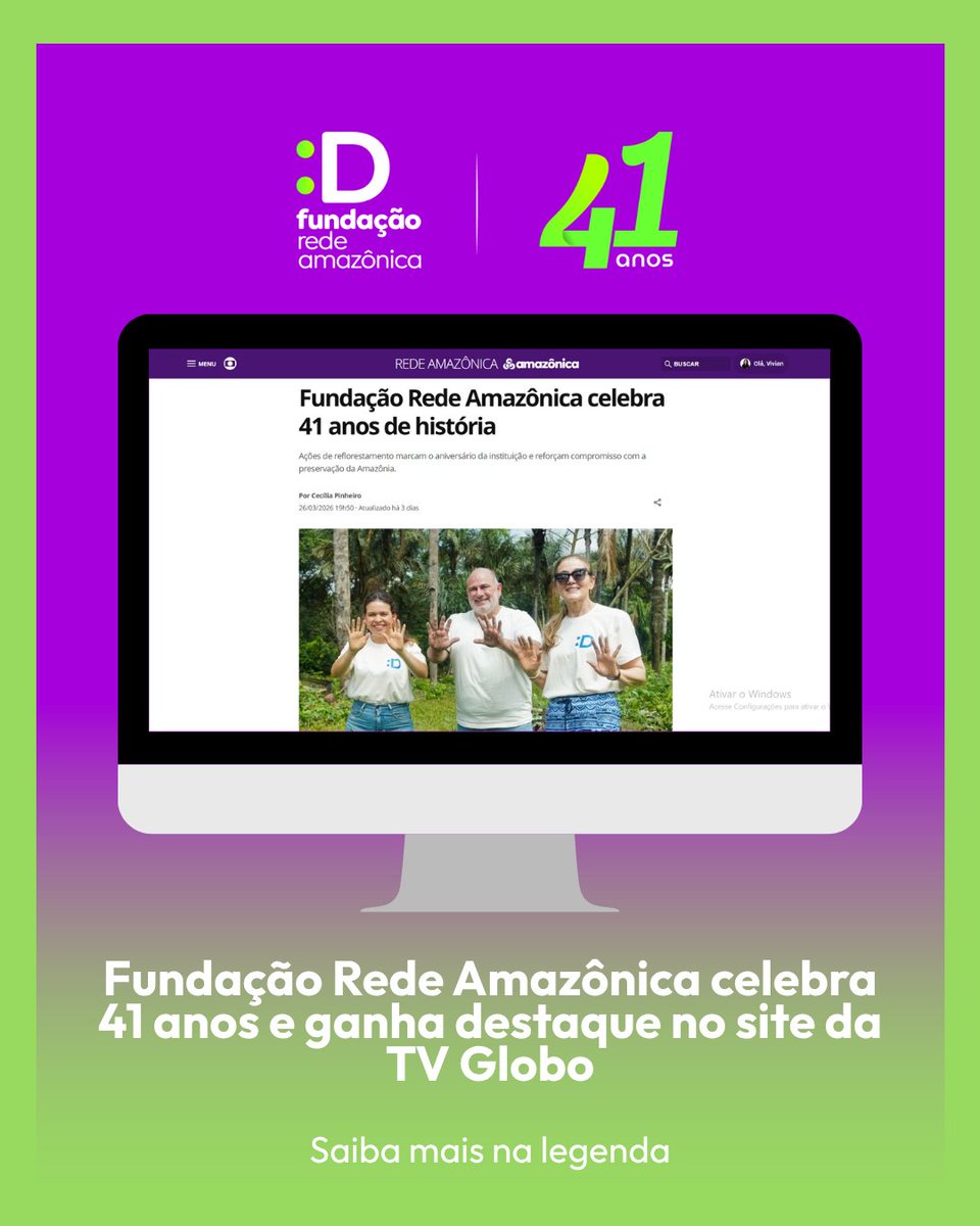 A Fundação Rede Amazônica celebrou 41 anos e foi destaque no site da TV Globo. 🌿

A data foi marcada com plantio de mudas, em parceria com a TreeEarth e a Escola Municipal São Sebastião.

Leia a matéria completa🔗 redeglobo.globo.com/redeamazonica/…