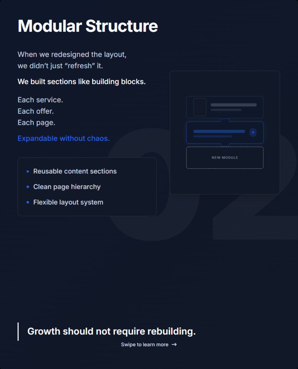 Melisha_Sol's tweet photo. A client we worked with was preparing to expand.
Their website wasn’t.

No modular structure.
No SEO hierarchy.
No upgrade path.

So growth would’ve meant rebuilding.

We’re offering a few free strategic website concepts this month.
Reply “website” if you’re planning to scale. https://t.co/RPCjteg15j