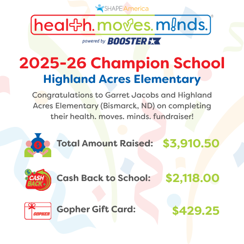 🎉 First-year success! Highland Acres Elementary (ND) raised $3,910.50 with health. moves. minds.—bringing back $2,500+ to their school! 💙
#healthmovesminds #schoolfundraising