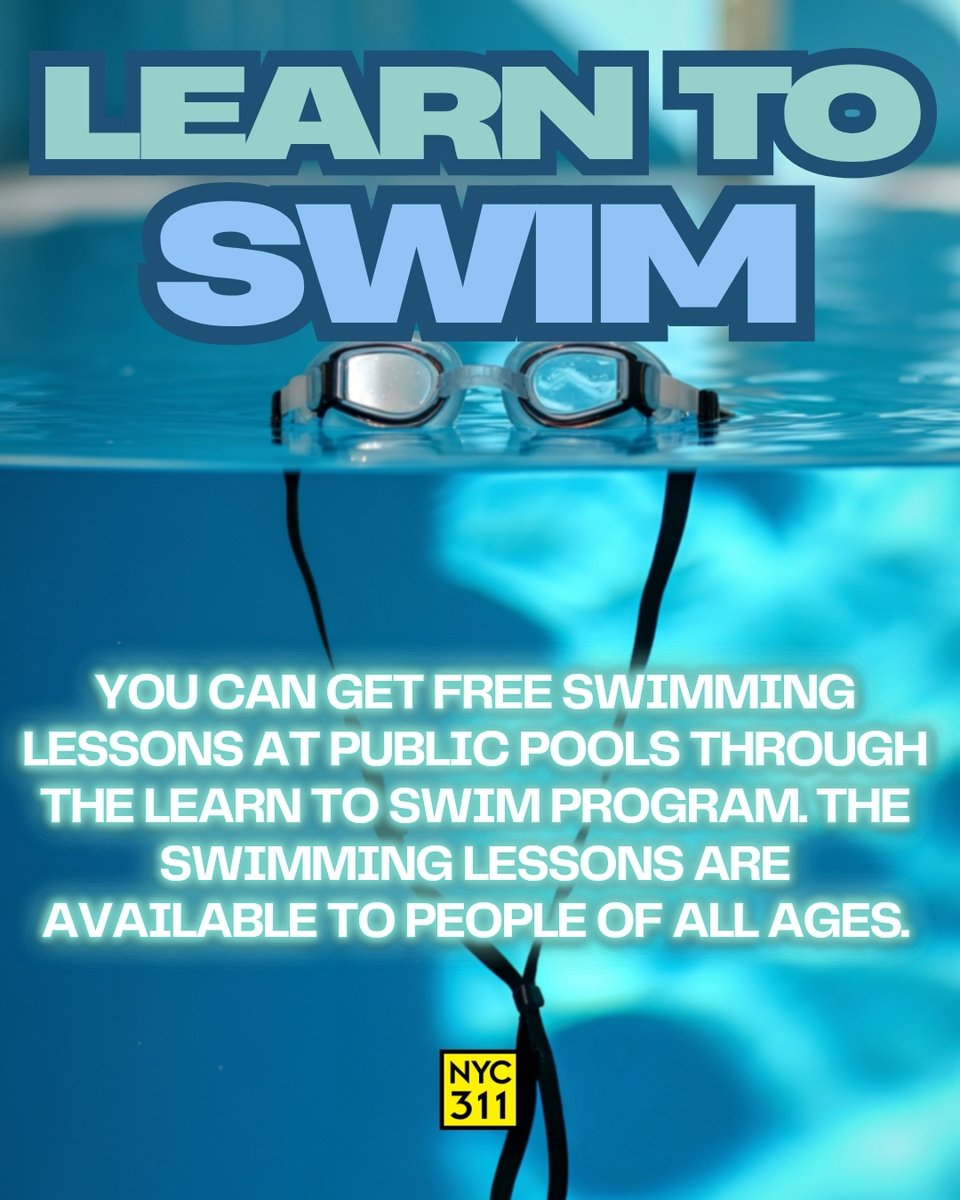 nyc311's tweet image. 🌊Make a splash with FREE swim lessons for all ages at public pools citywide! Whether you’re just starting out or leveling up your skills, now’s your chance to dive in. Today is the LAST day to enter the lottery!

Learn more: on.nyc.gov/SwimmingLessons.