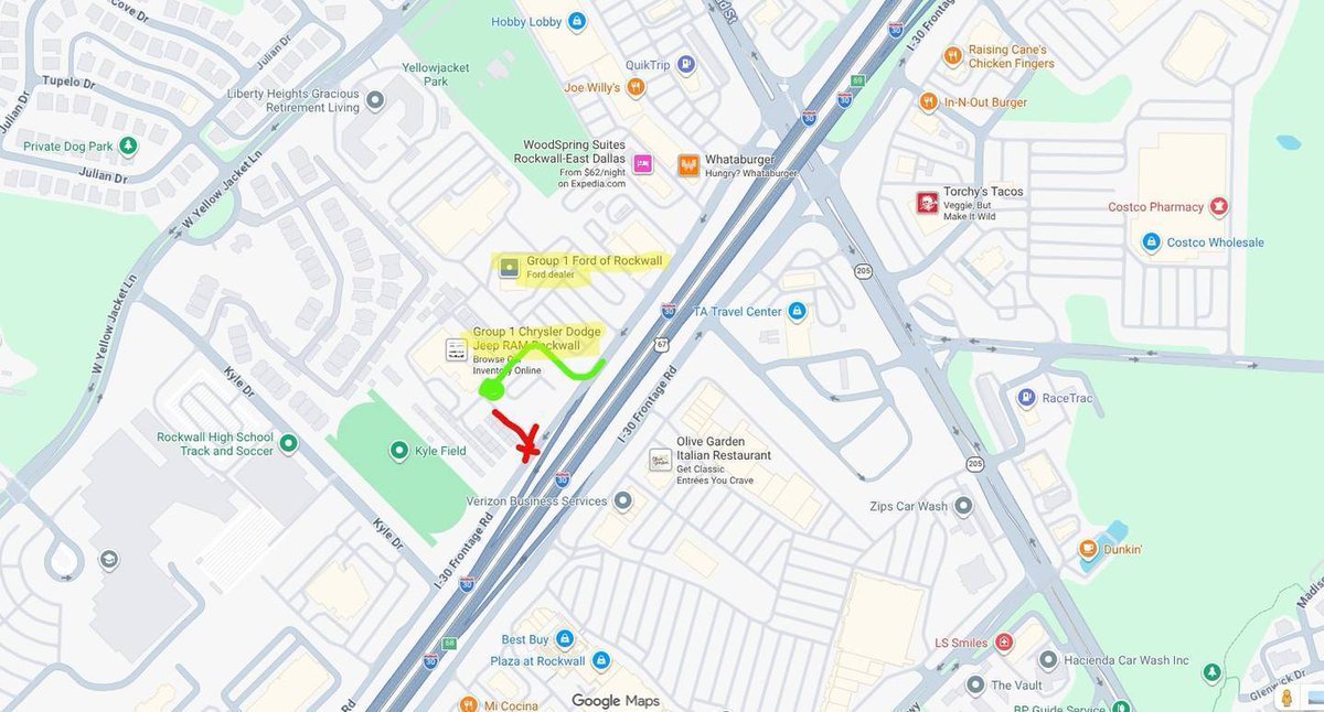 Happy Monday Guys and Gals. We have a detour for our entrance while Road Construction is being done. Please enter through the Group 1 Ford of Rockwall Driveway. We are an attached lot. We have drawn a couple of overhead maps to show the temporary routing. Thank you.