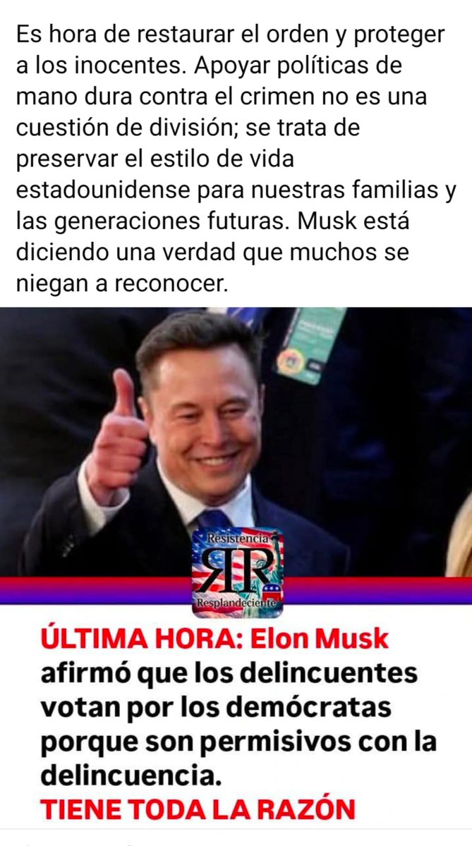 🇲🇽🌎✝️ MÉXICO CIUDADANÍA ESTÁ DE ACUERDO CON ELON MUSK. Y A ESO AGRÉGALE QUE CADA NRKo y DELINCUENTE TIENE ESPOSAS, HIJOS, PADRES Y UNA GRAN PARENTELA.....
<a href="/dlacalle/">Daniel Lacalle</a> 
<a href="/marcorubio/">Marco Rubio</a> 
<a href="/lopezdoriga/">Joaquín López-Dóriga</a> 
<a href="/El_Universal_Mx/">El Universal</a> 
<a href="/Pontifex_es/">Papa León XIV</a> 
#DiosSalveMéxico